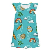 SJLDQY Girls Dresses Kids Easter Print Princess Gown Casual Wear Cute Skirt Mint Green 3-4 Years